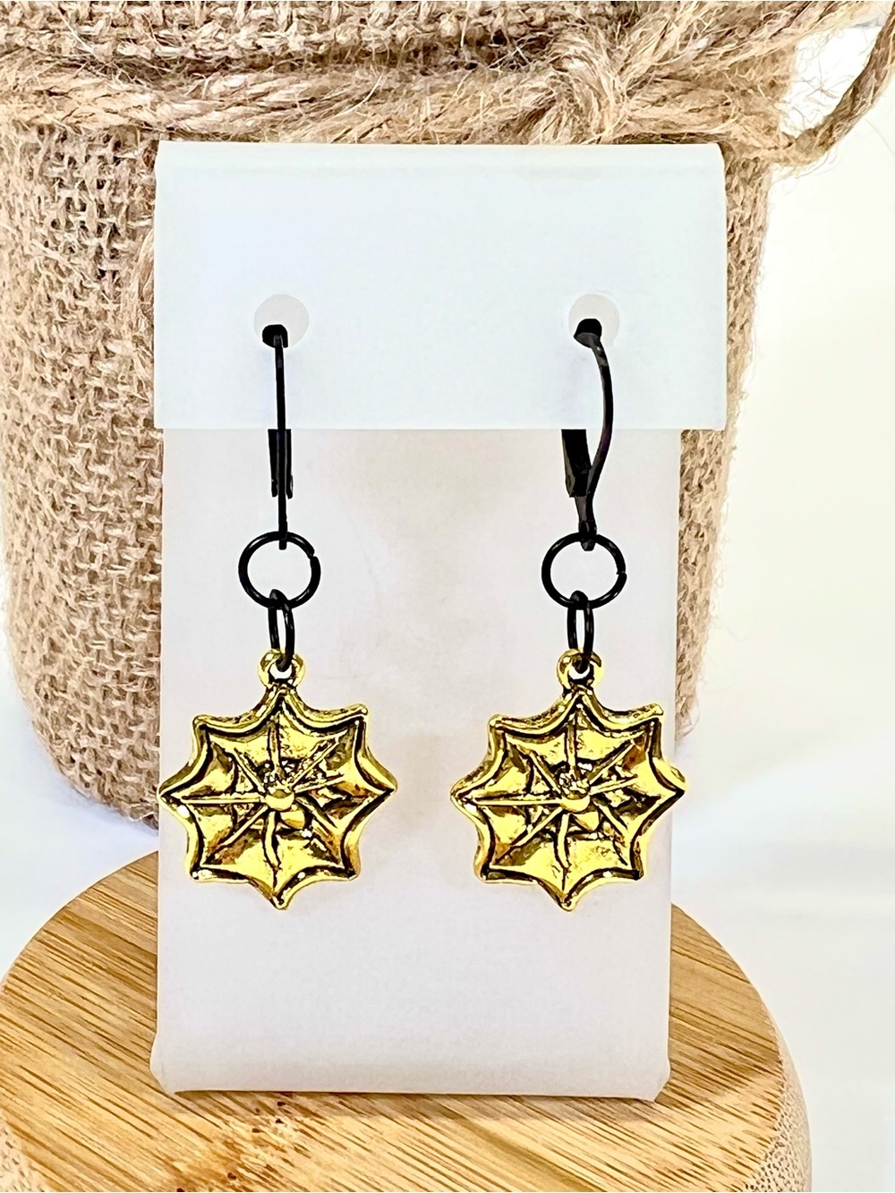 Gold Spider Web Charm Dangle Earrings-NEW